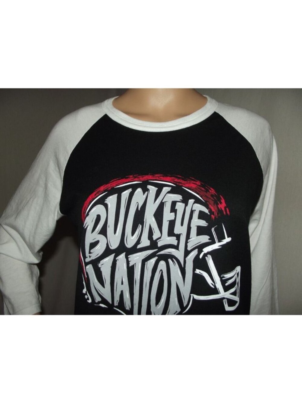 Ohio State Football T-Shirt Womens Size Small black white Buckeye Nation basebal - Picture 4 of 11